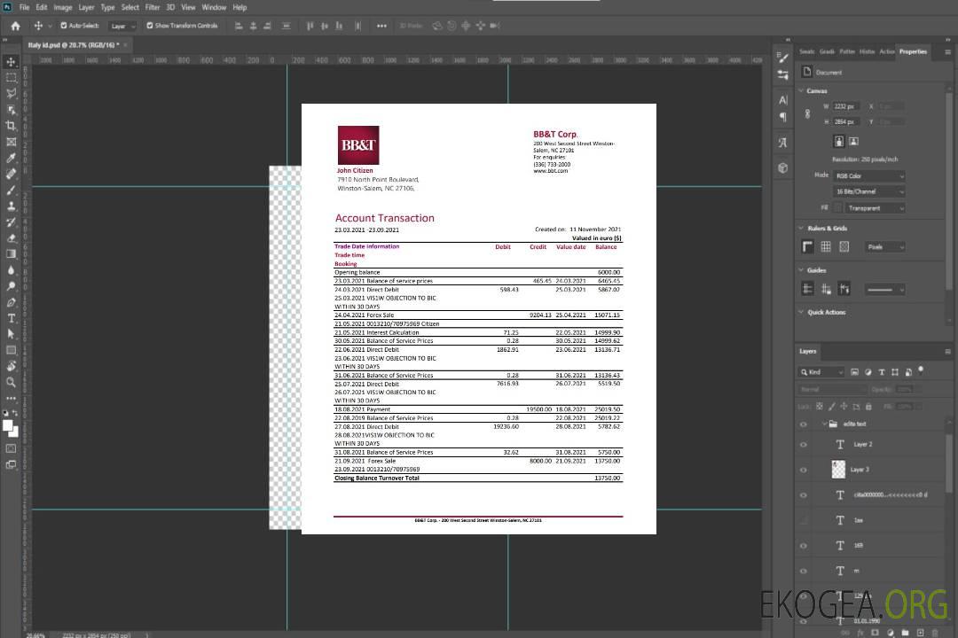 USA BB&T Corp. excel pdf template